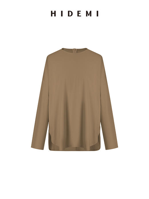 HIDEMI 基础款简约圆领拉链廓形高织棉长袖T恤 商品图8