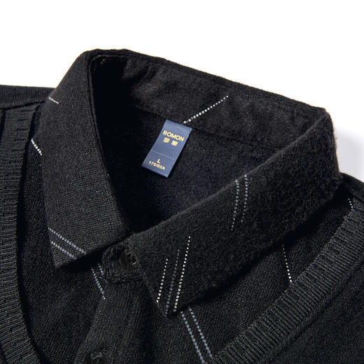 27DKTD9106【海利绒面料】罗蒙速暖绒内里加绒假两件衬衫领针织衫男士毛衣男衬衫 商品图6