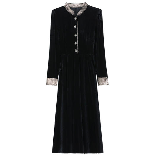 雀说新款时尚洋气立领拼接显瘦减龄中长款金丝绒连衣裙AL 7512 商品图4