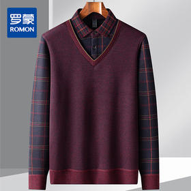 27DKYP925【加绒加厚】罗蒙秋冬含羊毛假两件加绒衬衫男长袖衬衣男长袖加绒针织衫男