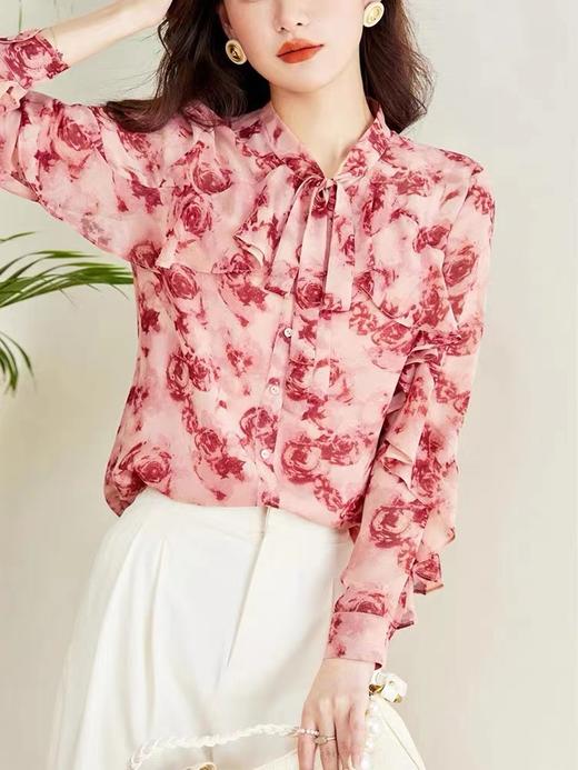 A7029       高端气质印花蝴蝶结百搭长袖上衣 商品图2