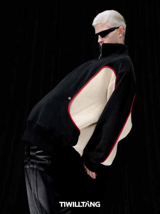 TIWILLTANG启世录“坞昼烛曳”颗粒绒撞色拼接异料包边罗纹卫衣 商品图3