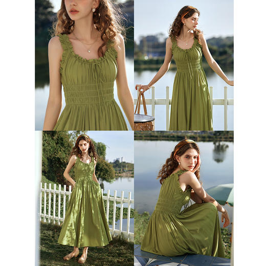 OLrain欧芮儿法式连衣裙女早春2024年新款U领收腰显瘦无袖长裙 商品图3