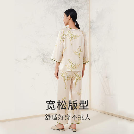【鸟啼竹影】金三塔100%桑蚕丝家居服新中式真丝睡衣时尚雅致印花睡衣套   YSFEA201 商品图3