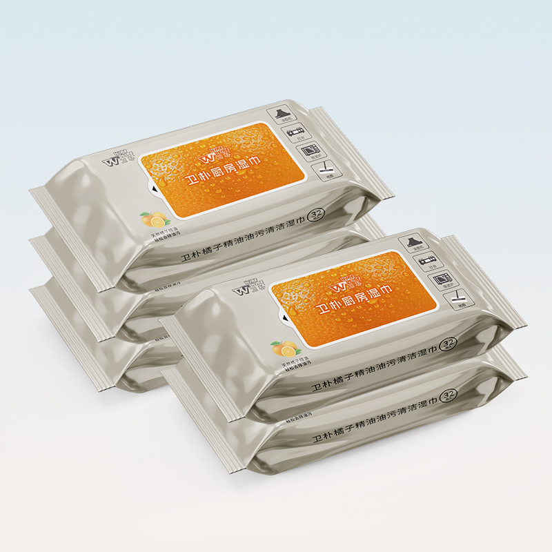 【买4送1共5包】wipewipe卫朴厨房清洁湿巾 去油污 家用加大加厚 抹布湿纸巾 特含日本进口橘子精油 厨房清洁好帮手