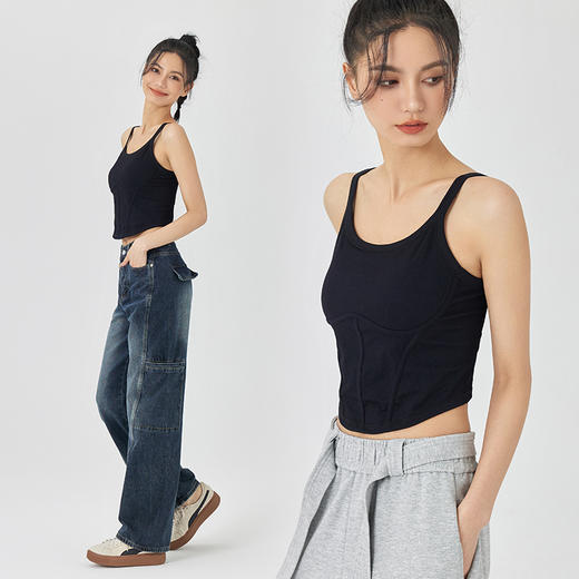 Leorrey乐拉复古鱼骨线背心细肩带运动露脐短款运动文胸 商品图4