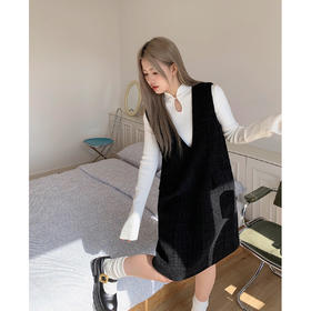 2024氛围感千金小香风V领羊毛背心裙女秋冬大码气质裙子