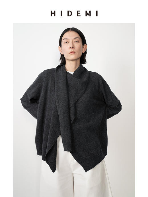 HIDEMI 美丽奴羊毛不对称多穿式毛织上衣 商品图0