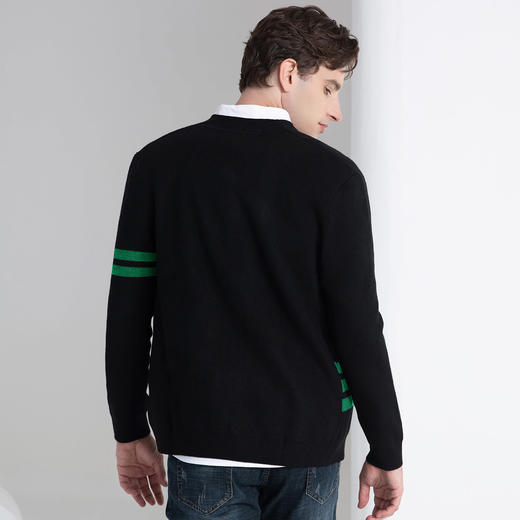 【经典款】罗蒙秋冬针织开衫拼色横条外套男时尚百搭针织衫男士外套毛衣 商品图3