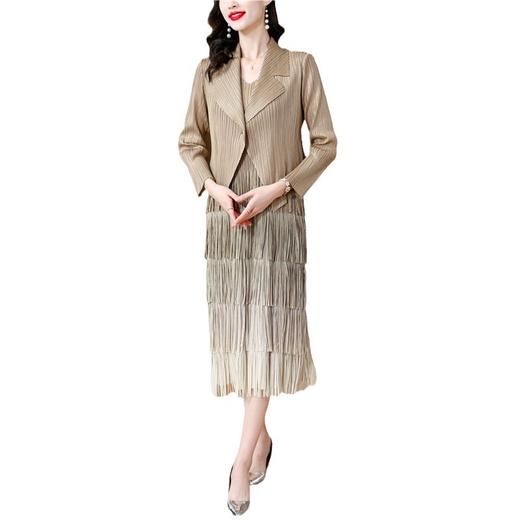 雀说新款时尚洋气西装领外套显瘦蛋糕裙两件套褶皱连衣裙AL 1360 商品图4