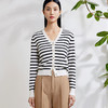 玳莎V领条纹针织开衫女时尚百搭显瘦羊毛上衣外套  EA33301 商品缩略图0