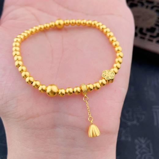 【限时克减150元】足金999 古法福字莲蓬吊饰花形圆珠间圆珠手串（珠约4mm）(周长约16.5-17.5cm)(YGFSC00163)补差价）预售产品下单后不退款不退货不换货不补差价 商品图2