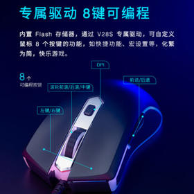 雷柏（Rapoo）V28S 鼠标 有线鼠标 游戏鼠标 8键可编程 RGB鼠标 电竞鼠标 吃鸡鼠标 鼠标宏定义 黑色