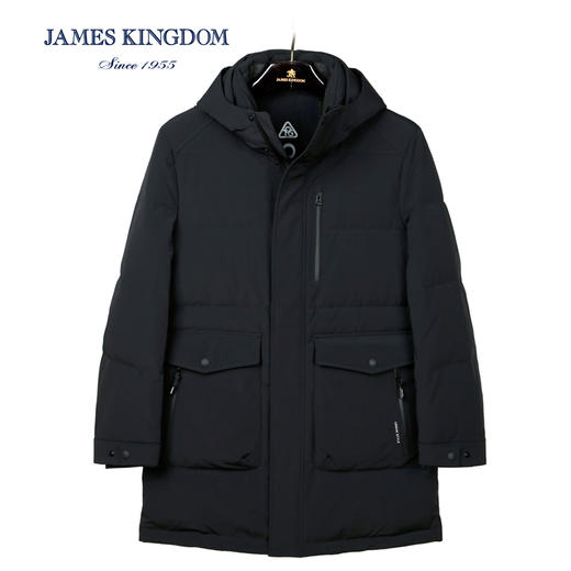 占姆士男士中长款加厚白鸭绒羽绒服黑色 商品图0