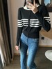 G07775#泡泡袖单排扣条纹针织衫 商品缩略图1