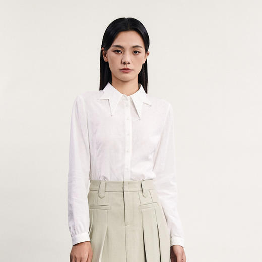 谜底通勤白衬衫长袖女2024春季新款领口钉珠绣百搭衬衣241MC0109 商品图0