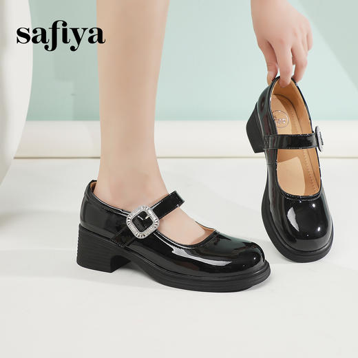 Safiya/索菲娅2024春季新品 甜酷粗跟钻扣亮面一字带玛丽珍小皮鞋 SF41111148 商品图4