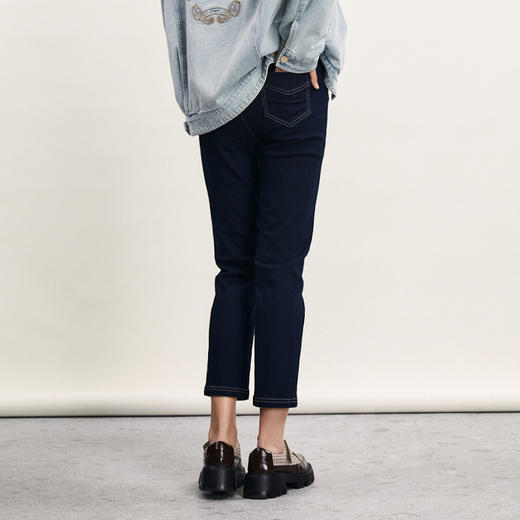 谜底棉弹牛仔裤女2024春新款复古高腰两粒扣百搭铅笔裤241MK0009 商品图2