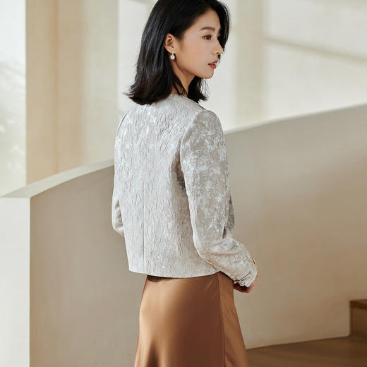 剩XXL 米思阳2026春季新款中式国风高级感定制提花短外套圆领宽松上衣女0212 商品图2