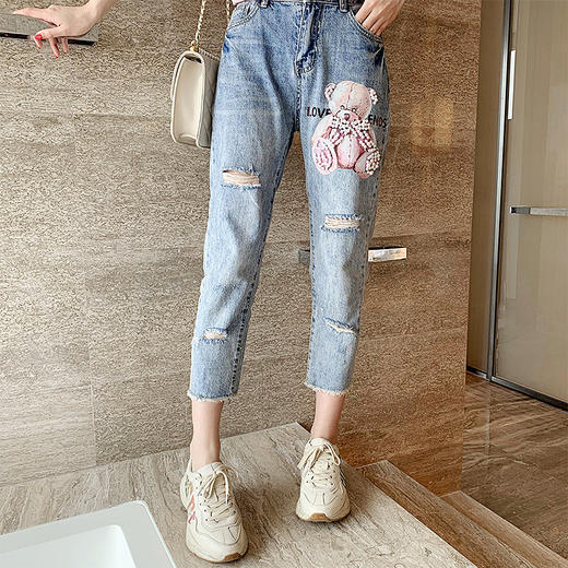 欧芮儿2021年蓝色九分牛仔裤 商品图1