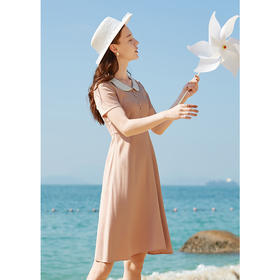 欧芮儿2020夏装新款粉色短袖连衣裙女中长款气质显瘦收腰a字裙潮