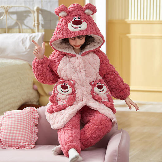 ALBB-儿童睡衣冬季珊瑚绒三层夹棉加厚款保暖女童宝宝法兰绒家居服套装 商品图5