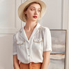 欧芮儿2020夏装新款v领短袖白色衬衫女设计感小众衬衣宽松上衣潮 商品缩略图0