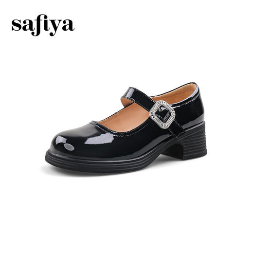 Safiya/索菲娅2024春季新品 甜酷粗跟钻扣亮面一字带玛丽珍小皮鞋 SF41111148 商品图8