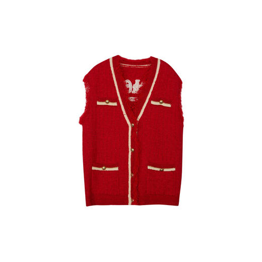 谜底针织马甲女2024春季新款小香风V领绣花针织开衫马夹241MZ0319 商品图4