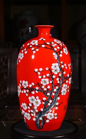 高温中华红颜色釉香雪赏瓶