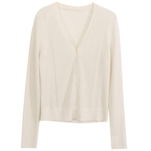 玳莎纯羊毛V领针织开衫女纯色简约百搭修身显瘦上衣  EA33304 商品图4