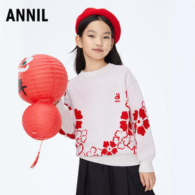 女童小红花长袖毛衣圆领新款安奈儿童装实体店同款AG414530