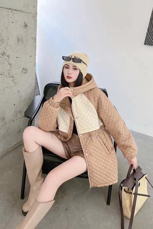 LNNNS 卡其撞色收腰连帽休闲棉服外套 17583 商品图0