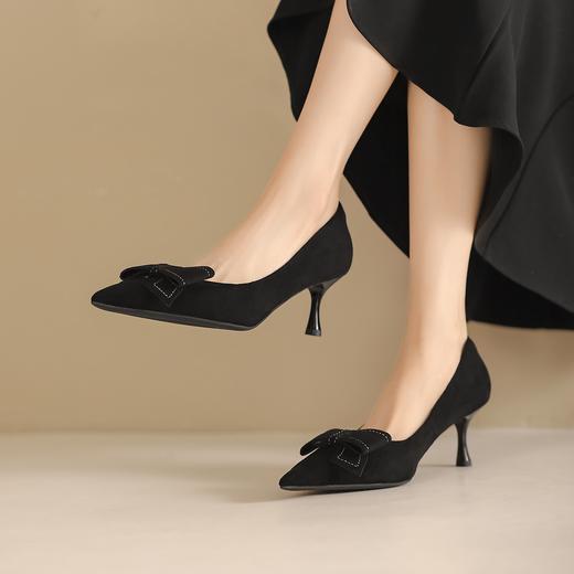 阿么手工女鞋绒面小香风细跟单鞋2025新款百搭气质高跟鞋软底6CM 商品图2