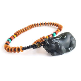 【天然正品】天然精品貔貅造型和田玉青墨玉（招财、纳福）手把件221223NJ05