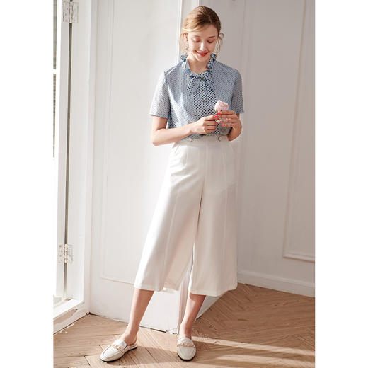 欧芮儿2020夏装新款显瘦七分白色休闲裤女阔腿裤高腰垂感宽松百搭 商品图1