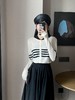 G07775#泡泡袖单排扣条纹针织衫 商品缩略图0