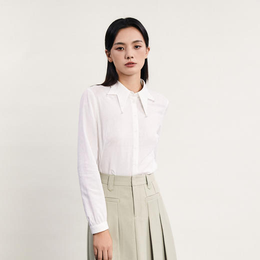谜底通勤白衬衫长袖女2024春季新款领口钉珠绣百搭衬衣241MC0109 商品图2