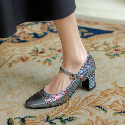 春季新款，中古刺绣花布旗袍玛丽珍单鞋BE-b9011 商品图4