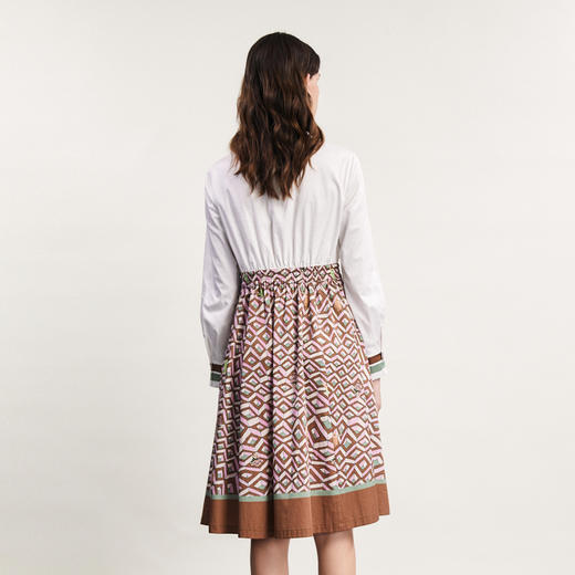 谜底衬衫式连衣裙长袖2024春新款复古印花中长款大摆裙241ML0091 商品图2