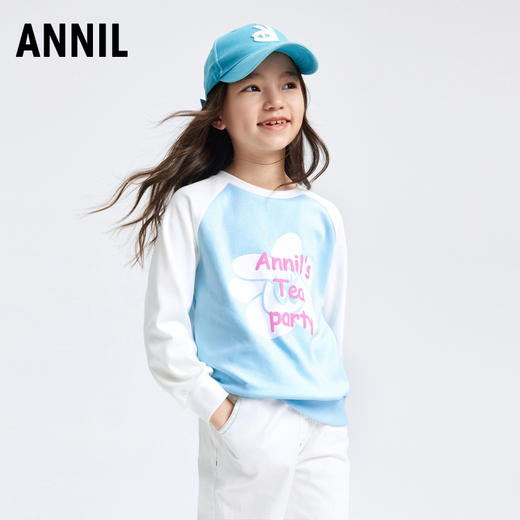 女童卫衣新款春拼色休闲甜美印花清新弹力长袖安奈儿童装EG411035 商品图0