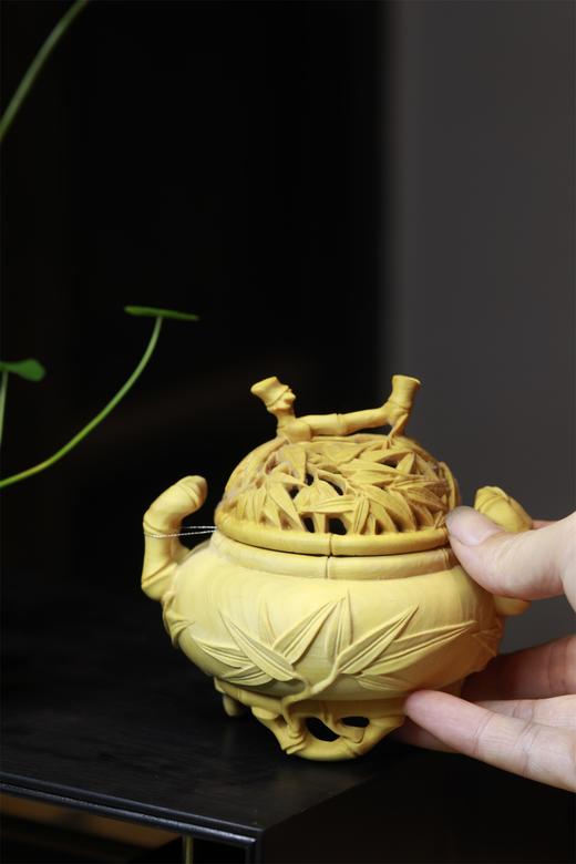 步步高升°黄杨木香炉 商品图5