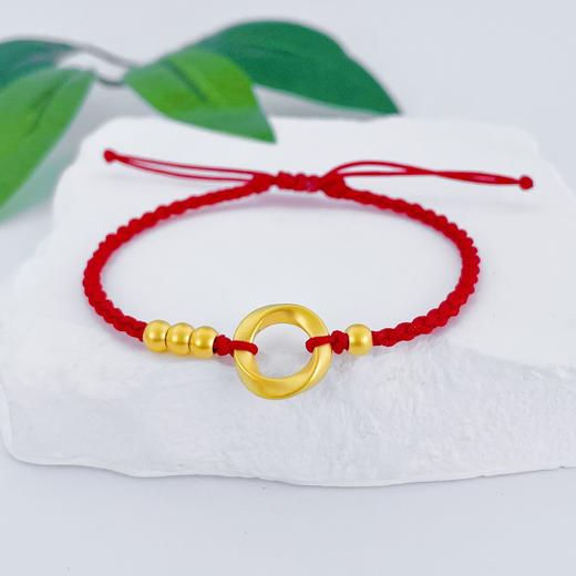 【限时7.5折】【定价黄金】足金 #莫比乌斯 #小红书 3D硬金圆珠莫比乌斯环红绳调节成品手串(AA3DSC00256-1)（预售产品下单后不退款不退货不换货不补差价） 商品图1