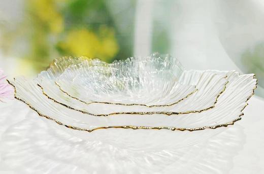 戴德生活馆玻璃果盘轻奢客厅茶几沙拉碗金边花瓣精致水果盘 商品图3