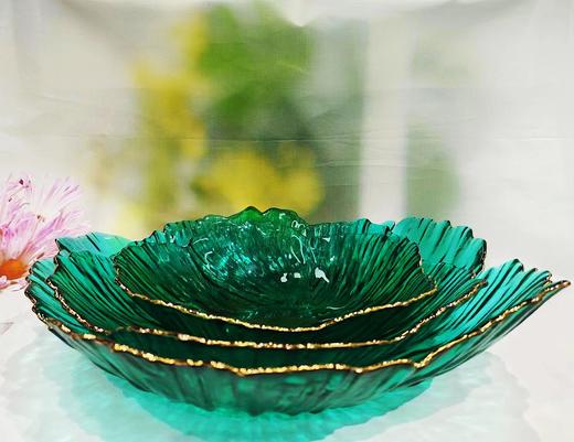 戴德生活馆玻璃果盘轻奢客厅茶几沙拉碗金边花瓣精致水果盘 商品图0