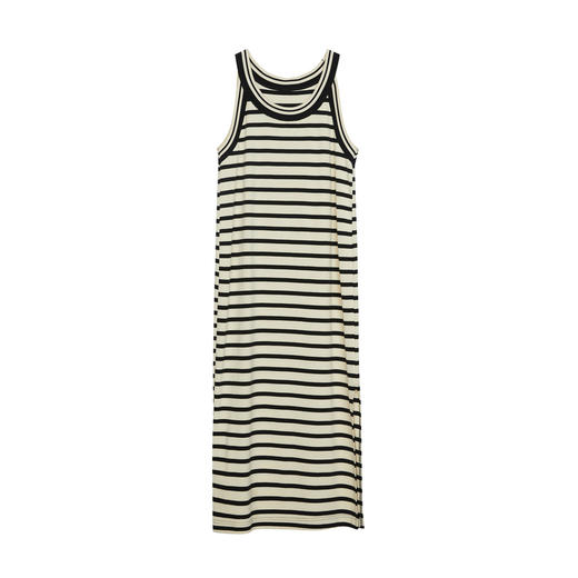 谜底连衣裙无袖女2024春新款文艺风条纹亲肤修身中长裙241ML0117 商品图4