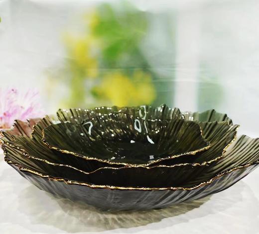 戴德生活馆玻璃果盘轻奢客厅茶几沙拉碗金边花瓣精致水果盘 商品图1