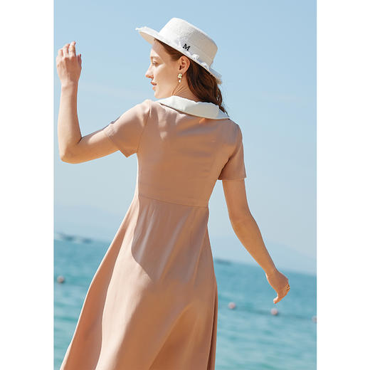 欧芮儿2020夏装新款粉色短袖连衣裙女中长款气质显瘦收腰a字裙潮 商品图1