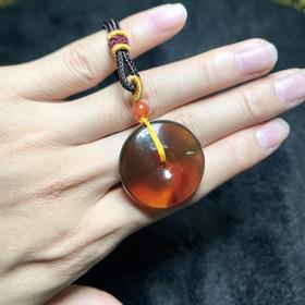 D琥珀吊坠-缅珀平安扣带绳