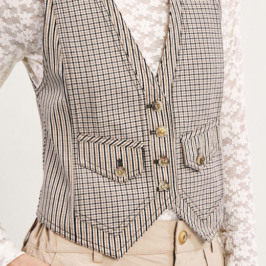 谜底格纹小马甲女2024春新款复古帅气修身短款西装马夹241MM0079 商品图3